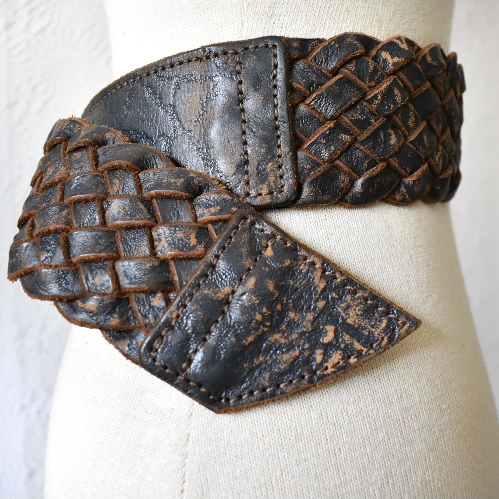 Arcangelo Blue Distressed Leather Braided Belt